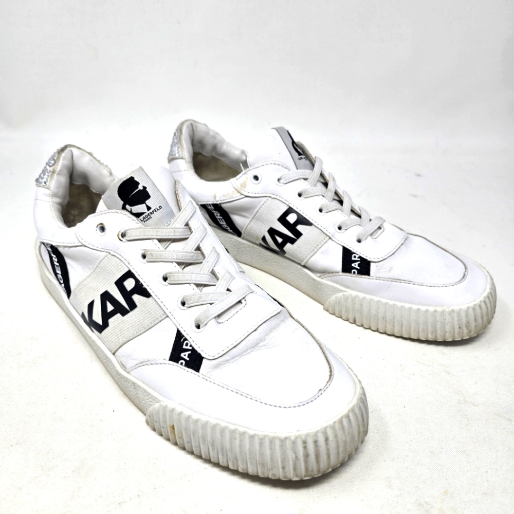 Karl Lagerfeld Women's Lace Up Leather Sneakers Shoes Jaylee White Size 9 40B.‎